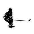 Hockey player skating without puck, ink drawing, isolated vector silhouette. Ice hockey, team winter sport Royalty Free Stock Photo