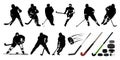 hockey players, Ice and Gross Hockey sticks, ice hockey puck silhouette bundle