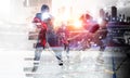 Hockey players on ice. Mixed media Royalty Free Stock Photo