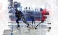 Hockey players on ice. Mixed media Royalty Free Stock Photo