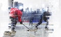 Hockey players on ice. Mixed media Royalty Free Stock Photo