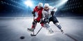 Hockey players shoots the puck and attacks Royalty Free Stock Photo