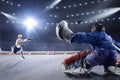 Hockey players shoots the puck and attacks Royalty Free Stock Photo