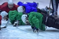 Hockey players in training