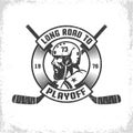 Hockey playoff retro emblem with bearded player Royalty Free Stock Photo