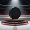 Hockey Puck on Elevated Platform in Arena Royalty Free Stock Photo