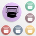 Hockey puck and gates badge color set icon. Simple glyph, flat vector of sport icons for ui and ux, website or mobile application Royalty Free Stock Photo