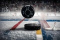 A hockey puck hurtling towards the goal Royalty Free Stock Photo