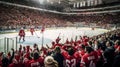 Hockey rink and cheering fans. Generative AI