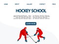 Hockey school. Landing Page. Men play hockey. Winter sport .Vector illustration