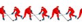 HOCKEY SCHOOL. People play hockey. Winter sports. Skates and clubs. Seamless border vector illustration