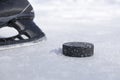 Hockey skate and puck Royalty Free Stock Photo