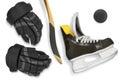 Hockey skates, stick, gloves and puck Royalty Free Stock Photo