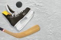 Hockey skates, stick and puck Royalty Free Stock Photo