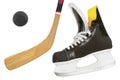 Hockey skates, stick and puck Royalty Free Stock Photo