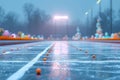 A hockey stadium during a calm evening, the ice surface glowing under soft, natural lighting. Royalty Free Stock Photo