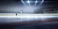 Hockey stadium. Realistic background. Reflection. Beautiful empty winter background and empty ice rink with lights Royalty Free Stock Photo