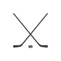 Hockey Stick Flat Icon On White Background. Two crossed hockey sticks and a puck. Vector illustration