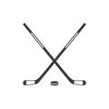 Hockey Stick Flat Icon On White Background. Two crossed hockey sticks and a puck. Vector illustration