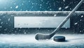 Hockey Stick And Hockey Puck On Snow Banner. Hockey Banner With Copyspace and Text Space