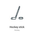 Hockey stick outline vector icon. Thin line black hockey stick icon, flat vector simple element illustration from editable hockey Royalty Free Stock Photo