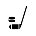 Hockey stick and puck icon. Simple filled hockey stick and puck vector icon. On white background.