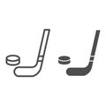 Hockey stick and puck line and glyph icon. Hockey stick and washer vector illustration isolated on white. Sport