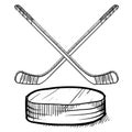 Hockey stick and puck sketch