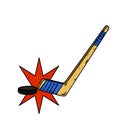 Hockey stick and puck. Sports equipment. Winter Games