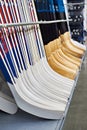 Hockey sticks in sport shop