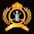 Hockey sticks and trophy in royal orange crest