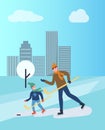 Hockey Training of Man and Child, Father and Son