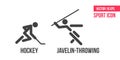 Hockey und javelin-throwing sign icon. Set of sports vector line icons. athlete pictogram Royalty Free Stock Photo