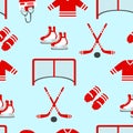 Hockey vector background. Vector seamless pattern. Men`s ice hockey repeated texture. Winter sports designs, clothes prints. Puck