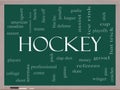 Hockey Word Cloud Concept on a Blackboard Royalty Free Stock Photo