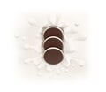 ÃÂ¡hocolate Crispy Biscuit with milk filling. Milk or yogurt splash, abstract liquid background, wavy drink dairy isolated 3d