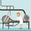 hocolate factory production line, female confectioner controlling the production process vector Illustration