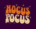 Hocus pocus hand drawn festive lettering illustration. Halloween themed typography design for any purposes