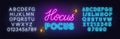 Hocus Pocus neon lettering on brick wall background