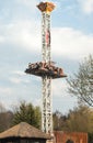 Free fall tower in amusement park. Extreme attraction