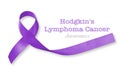 Hodgkin`s lymphoma and testicular cancer awareness violet ribbon symbolic bow color on white background isolated