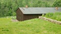 HODONIN KUNSTATU, CZECH REPUBLIC, APRIL 10, 2023: Concentration camp labour Gypsy replica barrack, wooden beds windows