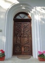 Hodos-Bodrog Monastery -carved wood door - Iisus on the cross