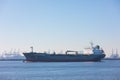 Petro chemical gas tanker vessel sailing past Hoek van Holland and Maasvlakte harbour towards port Rotterdam