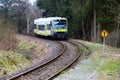 Hoellenthal, Germany - March 10, 2024: Regional RB97 train arrives to Hoelle, a village in Upper Franconia region of Hof, Bavaria