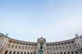 Hofburg palace, on its Neue Burg aisle, taken from the Heldenplatz square, with the 19th century Prinz Eugen statue