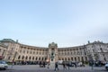 Hofburg palace, on its Neue Burg aisle, taken from the Heldenplatz square, with the 19th century Prinz Eugen statue in front.