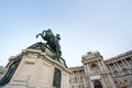 Hofburg palace, on its Neue Burg aisle, taken from the Heldenplatz square, with the 19th century Prinz Eugen statue i