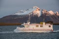 Longlinging fishing vessel Dogg SU 118 arriving towards port in the sunset Royalty Free Stock Photo