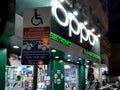 Night view of Oppo mobile shop with its signboard